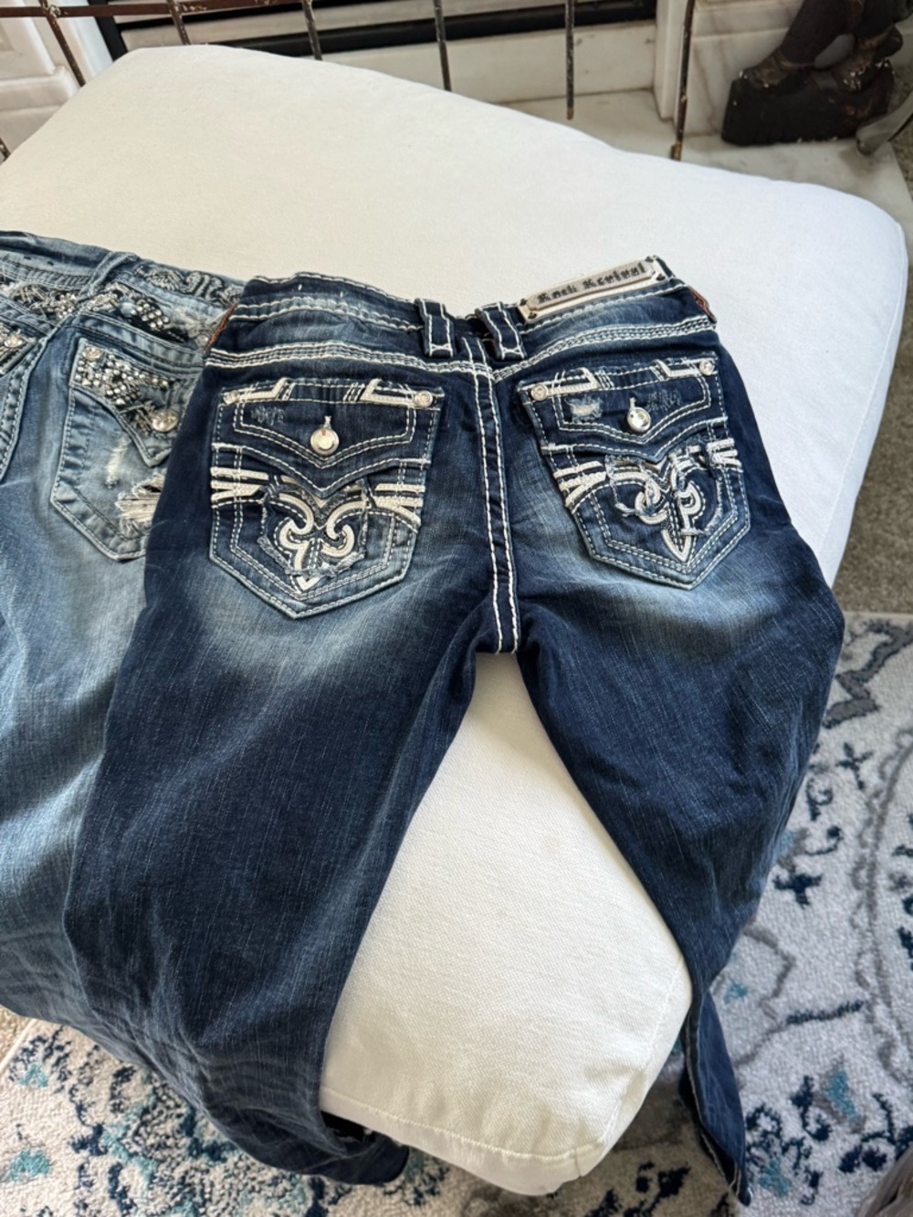 Rock Revival Dark Blue Denim Jeans with Orange Embroidery - Picture 3 of 8
